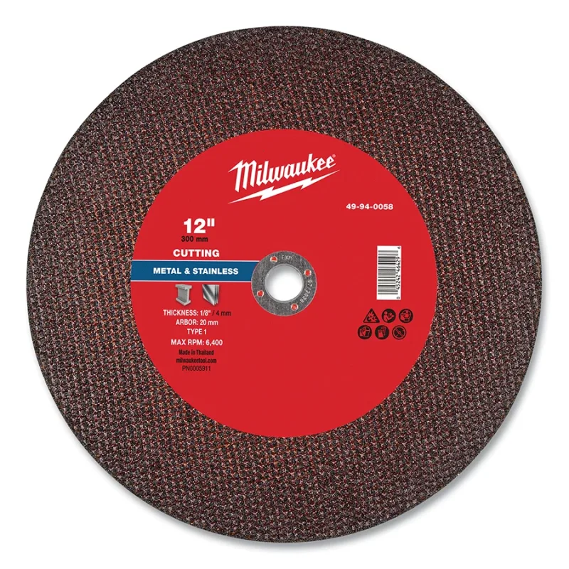 Metal Cut Off Wheel Type 1, 12 in dia, 1/8 in Thickness, 20 mm Arbor dia, 30 Grit, Aluminum Oxide