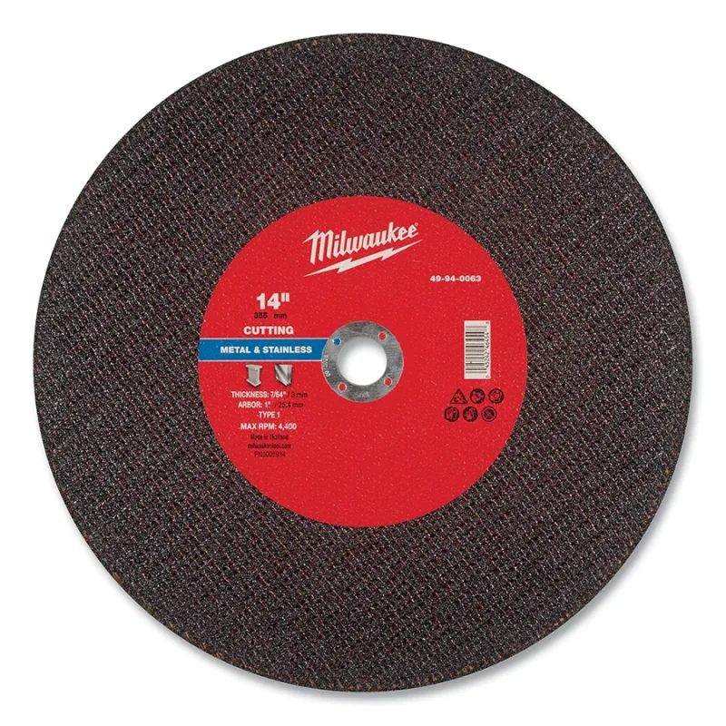 Metal Cut Off Wheel Type 1, 14 in dia, 7/64 in Thickness, 1 in Arbor dia, 30 Grit, Aluminum Oxide