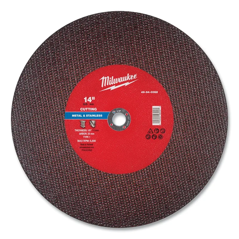 Metal Cut Off Wheel Type 1, 14 in dia, 1/8 in Thickness, 20 mm Arbor dia, 30 Grit, Aluminum Oxide