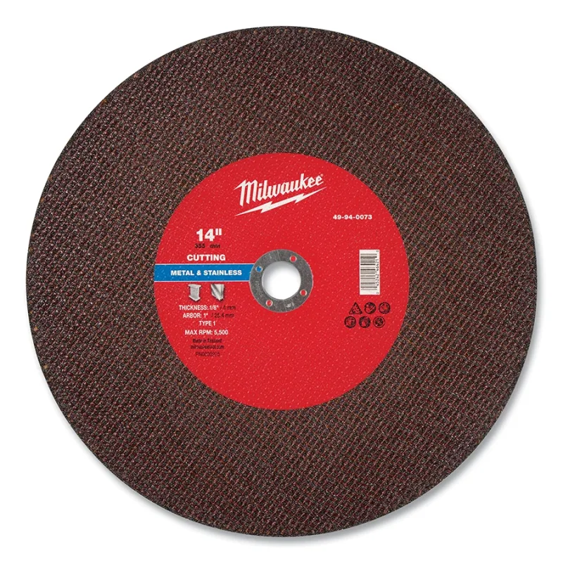 Metal Cut Off Wheel Type 1, 14 in dia, 1/8 in Thickness, 1 in Arbor dia, 30 Grit, Aluminum Oxide