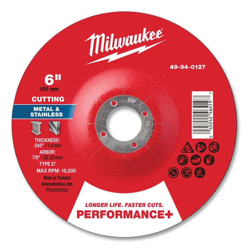 Type 27 Performance+ Metal Cut Off Wheel, 6 in dia, 0.045 in Thickness, 7/8 in Arbor dia, 60 Grit, Advanced Aluminum Oxide