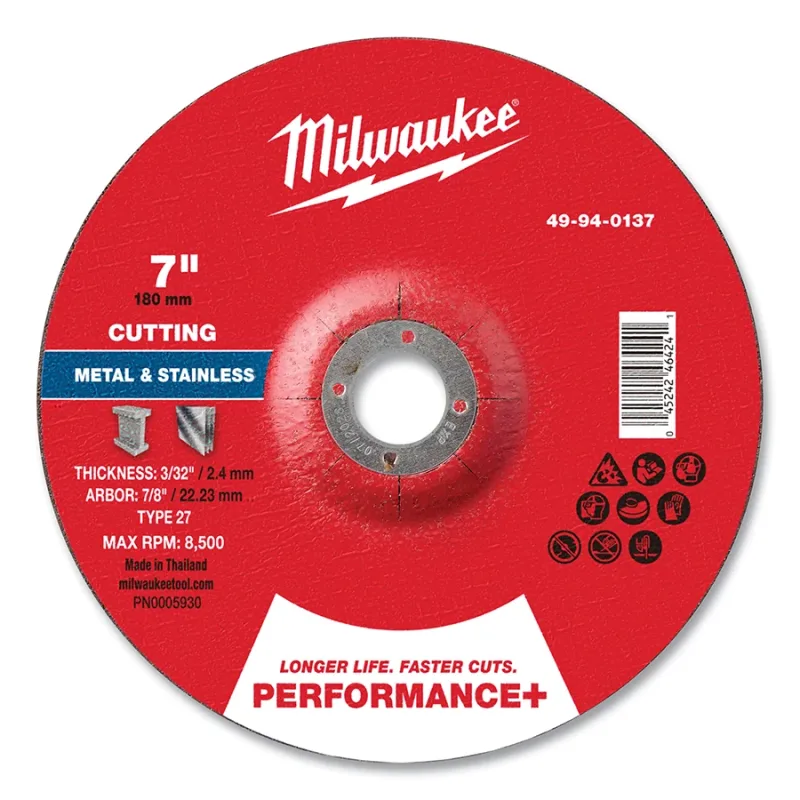 Type 27 Performance+ Metal Cut Off Wheel, 7 in dia, 3/32 in Thickness, 7/8 in Arbor dia, 46 Grit, Advanced Aluminum Oxide