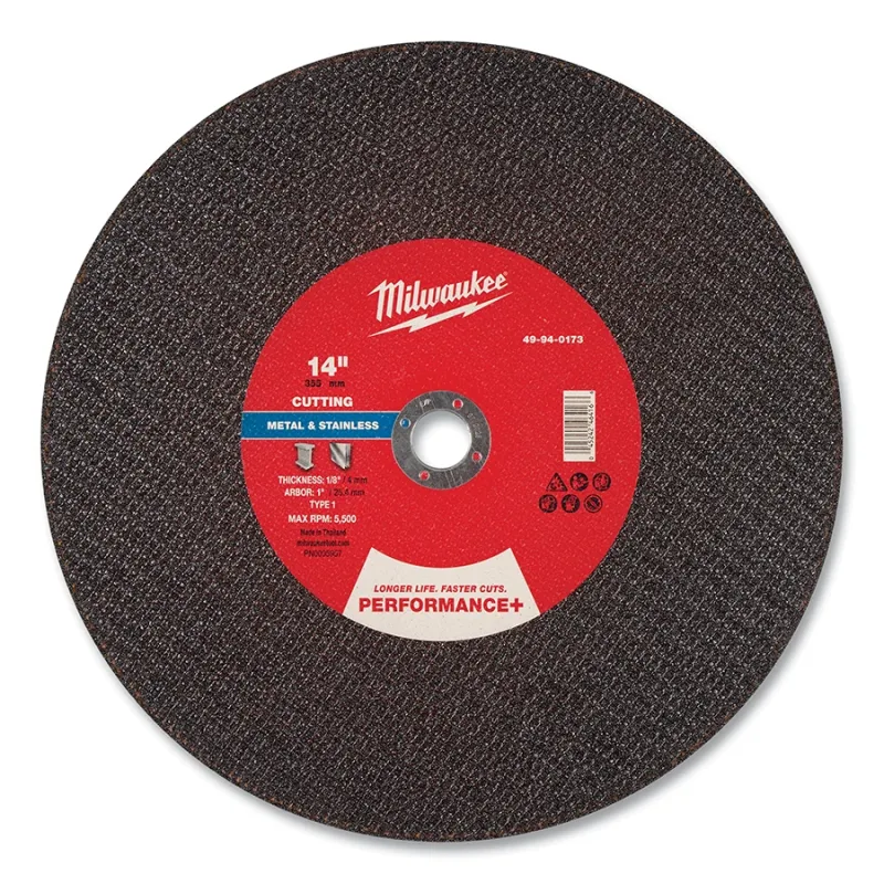 Performance+ Metal Cut Off Wheel Type 1, 14 in dia, 1/8 in Thickness, 1 in Arbor dia, 30 Grit, Aluminum Oxide