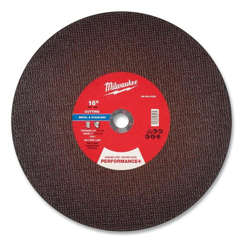 Performance+ Metal Cut Off Wheel Type 1, 16 in dia, 1/8 in Thickness, 1 in Arbor dia, 30 Grit, Aluminum Oxide
