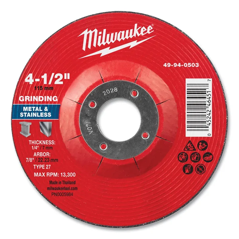 Type 27 Metal Grinding Wheel, 4.5 in dia, 1/4 in Thickness, 7/8 in Arbor dia, 30 Grit, Aluminum Oxide/Zirconia Grain, 10/PK