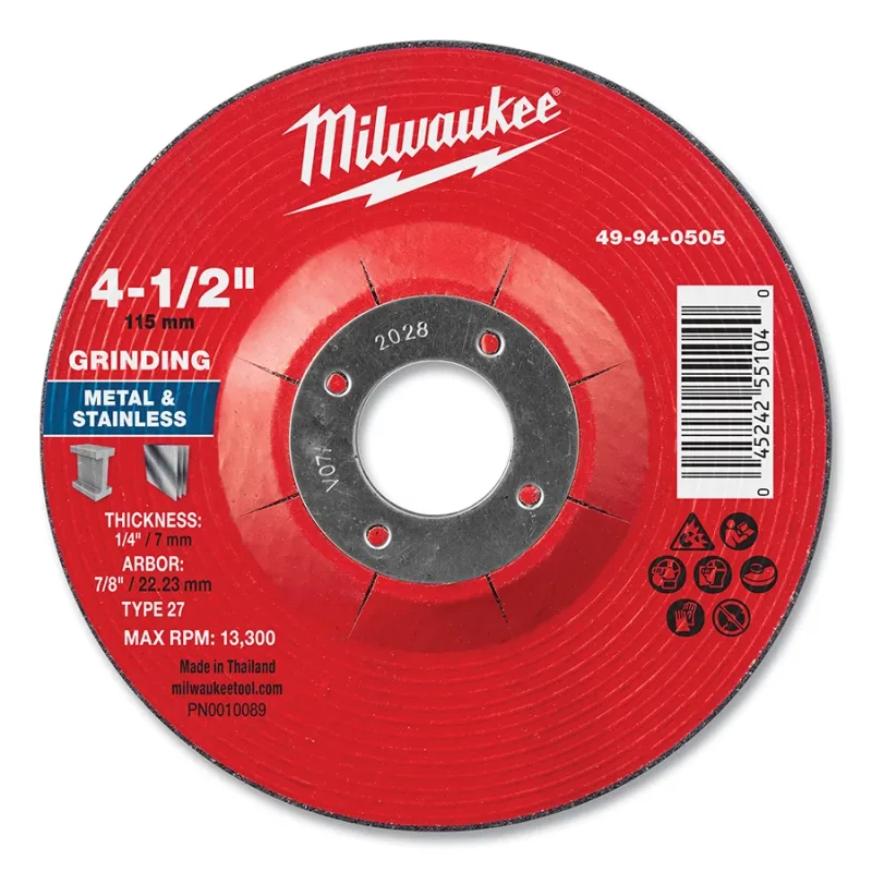 Type 27 Metal Grinding Wheel, 4.5 in dia, 1/4 in Thickness, 7/8 in Arbor dia, 30 Grit, Aluminum Oxide/Zirconia Grain, 25/PK