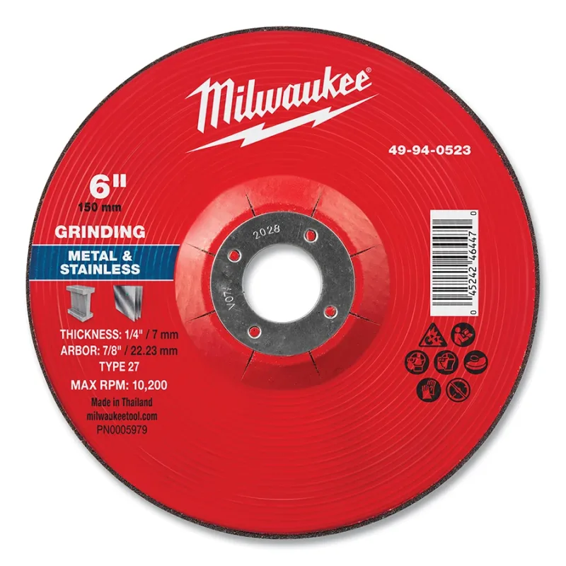 Type 27 Metal Grinding Wheel, 6 in dia, 1/4 in Thickness, 7/8 in Arbor dia, 30 Grit, Aluminum Oxide/Zirconia Grain