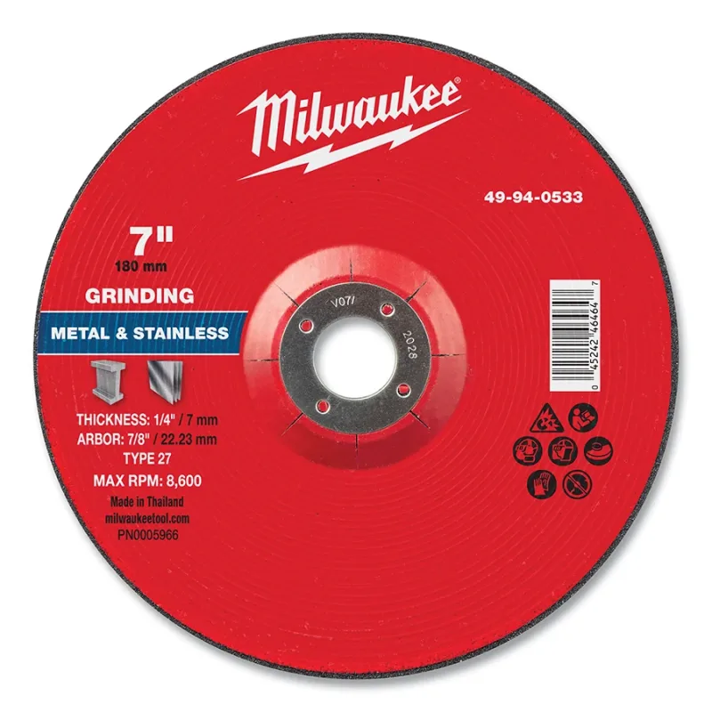 Type 27 Metal Grinding Wheel, 7 in dia, 1/4 in Thickness, 7/8 in Arbor dia, 30 Grit, Aluminum Oxide/Zirconia Grain