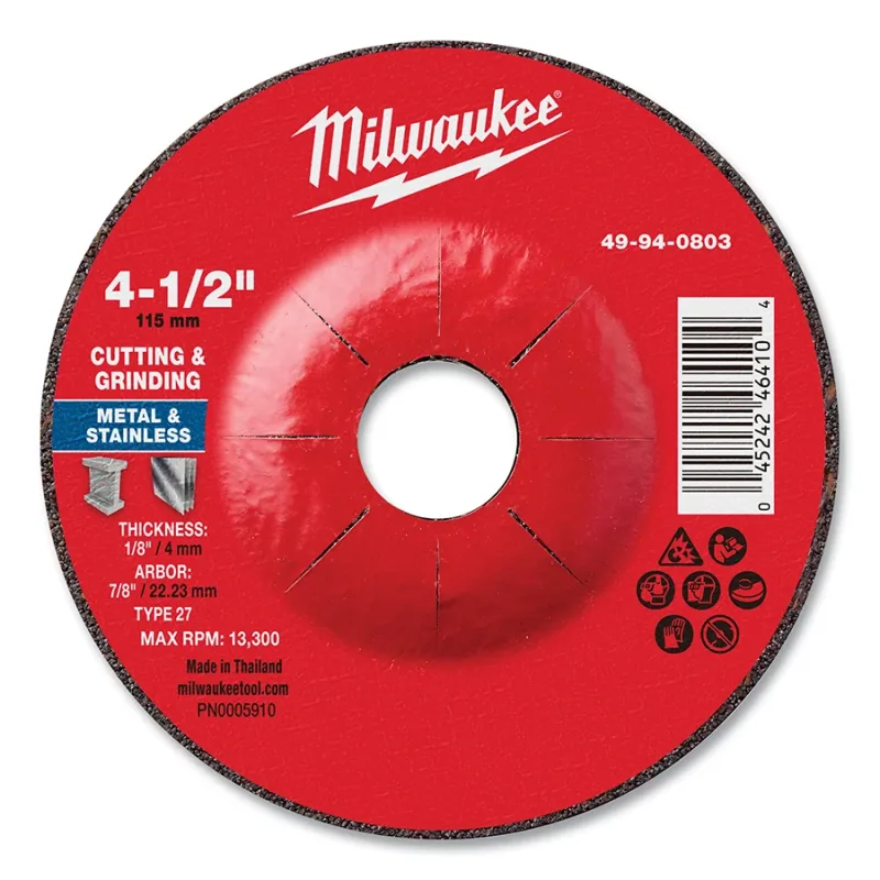 Type 27 Dual Metal Cut & Grind Wheel, 4.5 in dia, 1/8 in Thickness, 7/8 in Arbor dia, 24 Grit, Aluminum Oxide