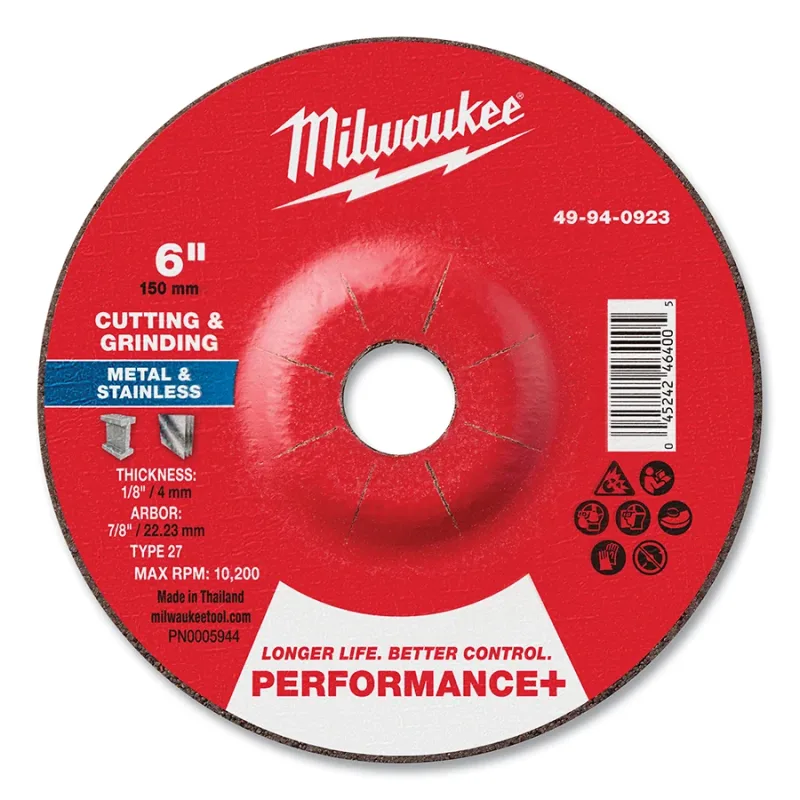 Type 27 Performance+ Dual Metal Cut and Grind Wheel, 6 in dia, 1/8 in Thickness, 7/8 in Arbor dia, 24 Grit, Premium Zirconia
