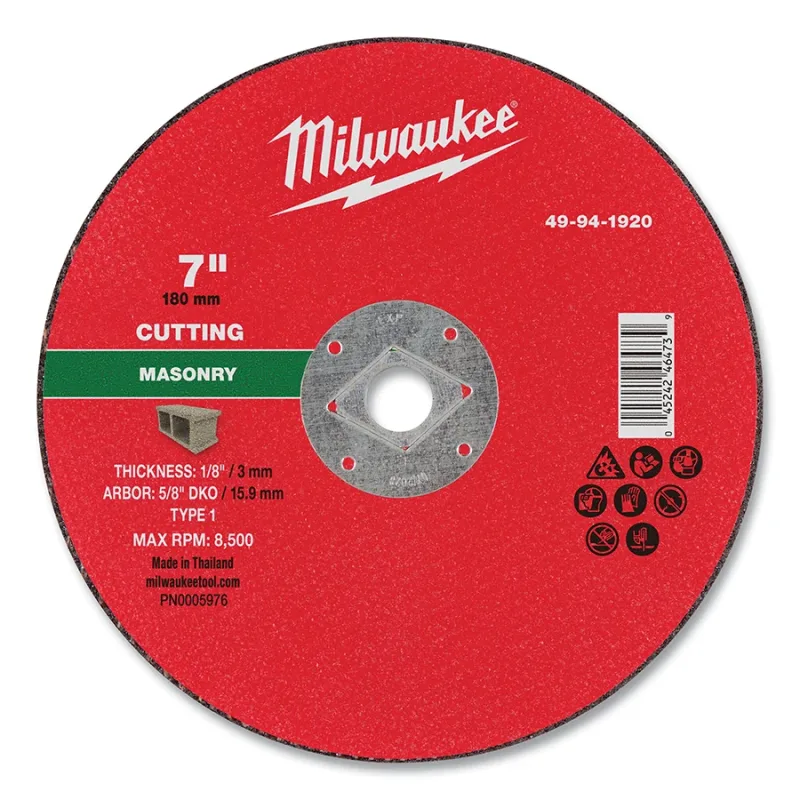 Type 1 Masonry Cut Off Wheel, 7 in dia, 1/8 in Thickness, 5/8 in Arbor dia, C30/C24T Grit, Silicon Carbide