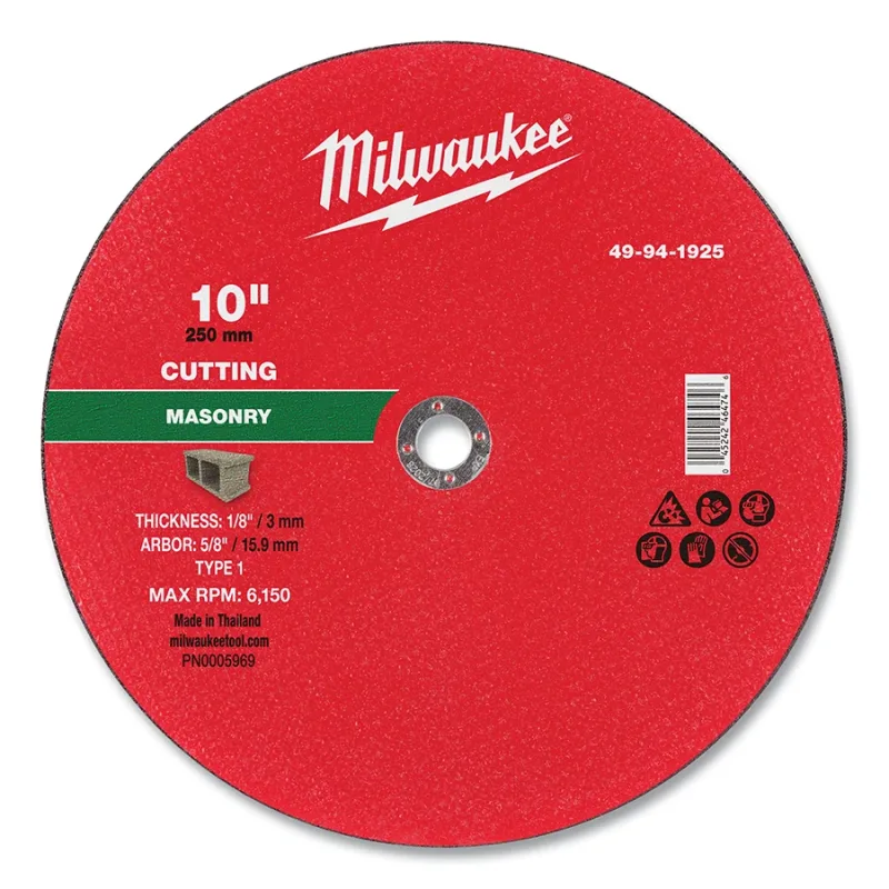 Type 1 Masonry Chop Saw Cut-Off Wheel, 10 in dia, 1/8 in Thickness, 5/8 in Arbor dia, 30 Grit, Silicon Carbide