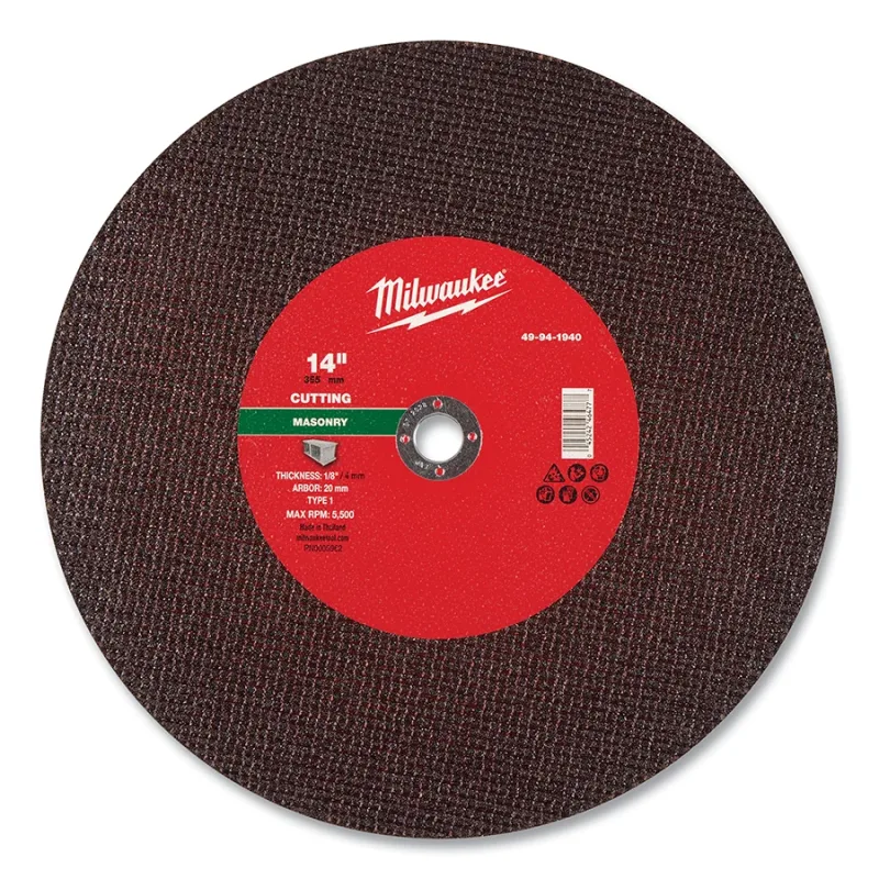 Type 1 Masonry High-Speed Saw Cut-Off Wheel, 14 in dia, 1/8 in Thickness, 1 in Arbor dia, 30 Grit, Silicon Carbide