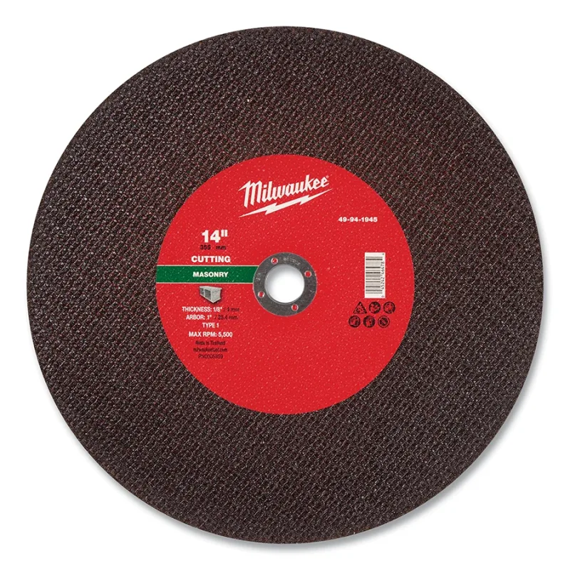 Type 1 Masonry High-Speed Saw Cut-Off Wheel, 14 in dia, 1/8 in Thickness, 20 mm Arbor dia, 24 Grit, Silicon Carbide