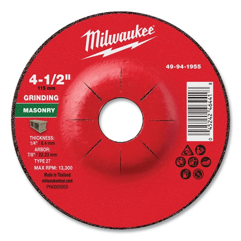 Type 27 Masonry Grinding Wheel, 4.5 in dia, 1/4 in Thickness, 7/8 in Arbor dia, 24 Grit, Silicon Carbide