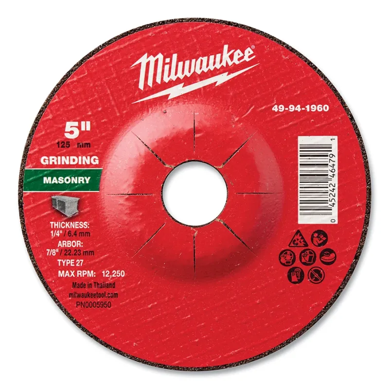 Type 27 Masonry Grinding Wheel, 5 in dia, 1/4 in Thickness, 7/8 in Arbor dia, 24 Grit, Silicon Carbide