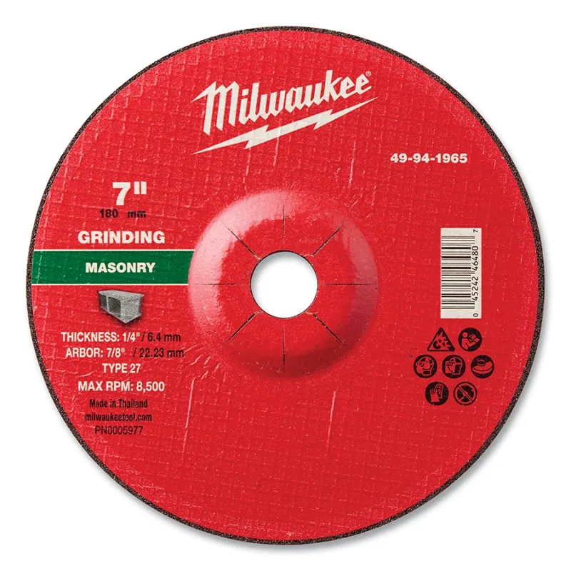 Type 27 Masonry Grinding Wheel, 7 in dia, 1/4 in Thickness, 7/8 in Arbor dia, 24 Grit, Silicon Carbide