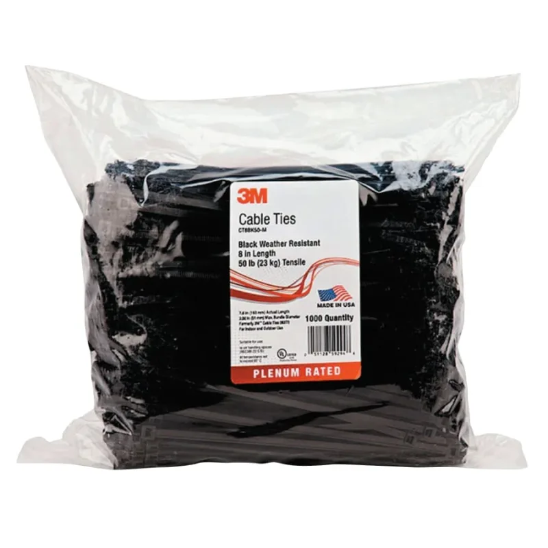 Standard Cable Ties, CT8BK50-M, 50 lb Tensile Strength, 7-3/5 in, UV Black, 1000 per bag