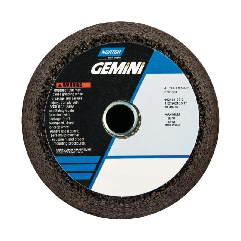 Gemini 57A AO Non-Reinf Portable Snagging Wheel, 4 in dia, 2 in Thick, 16 Grit