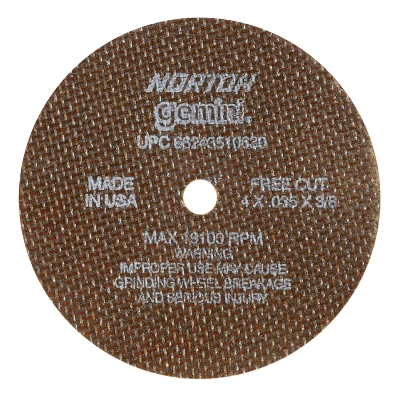 Gemini® Type 1 Reinforced Die Grinder Cut-Off Wheel, 4 in dia, 0.035 in Thick, 3/8 in Arbor, 60 Grit, Aluminum Oxide