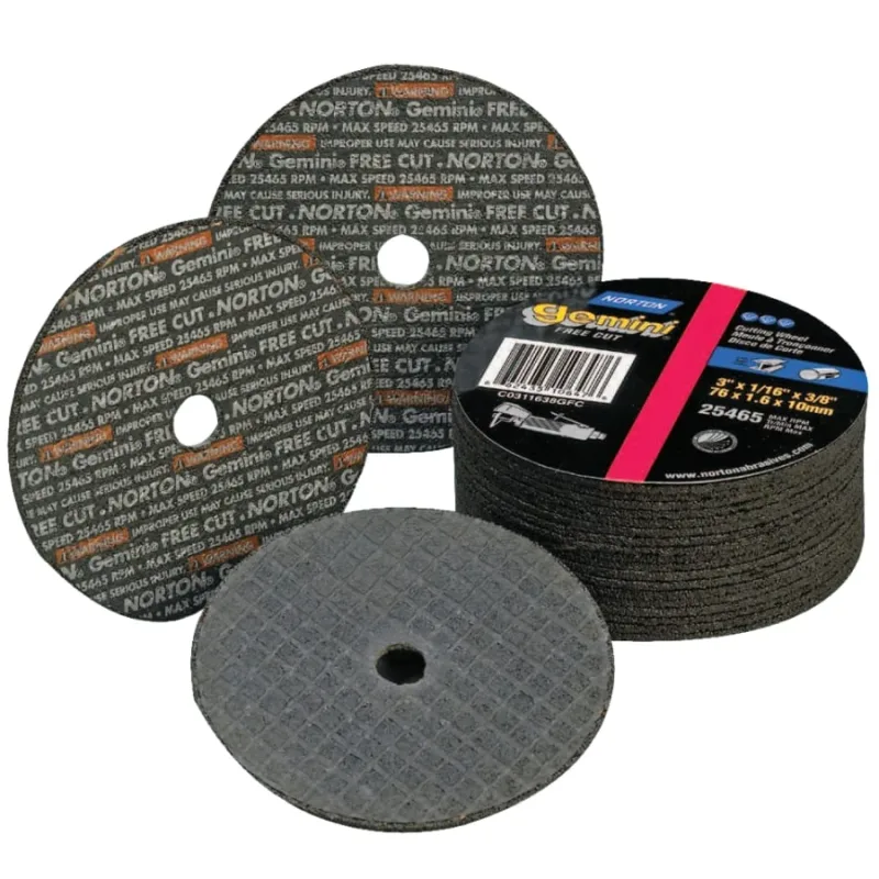 Gemini® Type 1 Reinforced Die Grinder Cut-Off Wheel, 3 in dia, 1/16 in Thick, 3/8 in Arbor, 36 Grit Aluminum Oxide