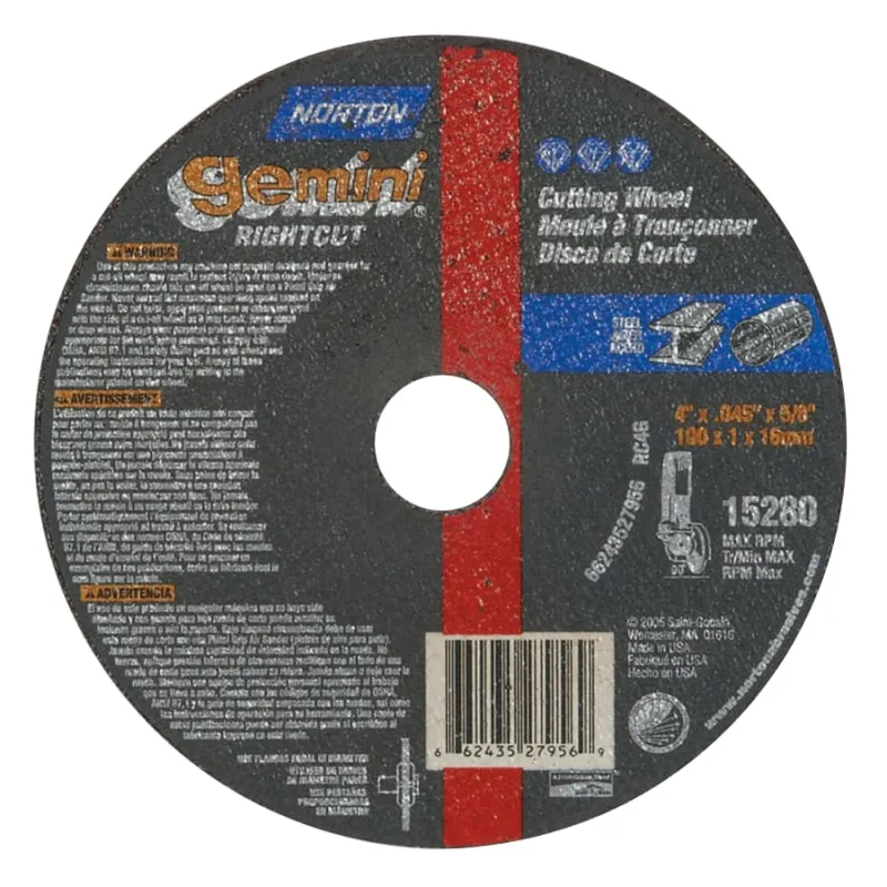 Gemini® RightCut™ Right Angle Cut-Off Wheel, Type 01/41, 4 in dia x 0.045 in Thick x 5/8 in Arbor, 25 EA/BOX