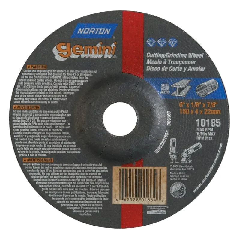 Gemini Depressed Center Wheel, 6" Dia, 1/8" Thick, 7/8" Arbor