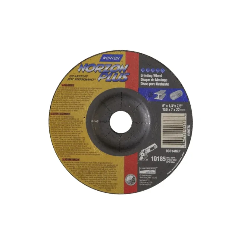 Type 27 NorZon Plus Surface Grinding Wheels, 6 in Dia, 20 Grit