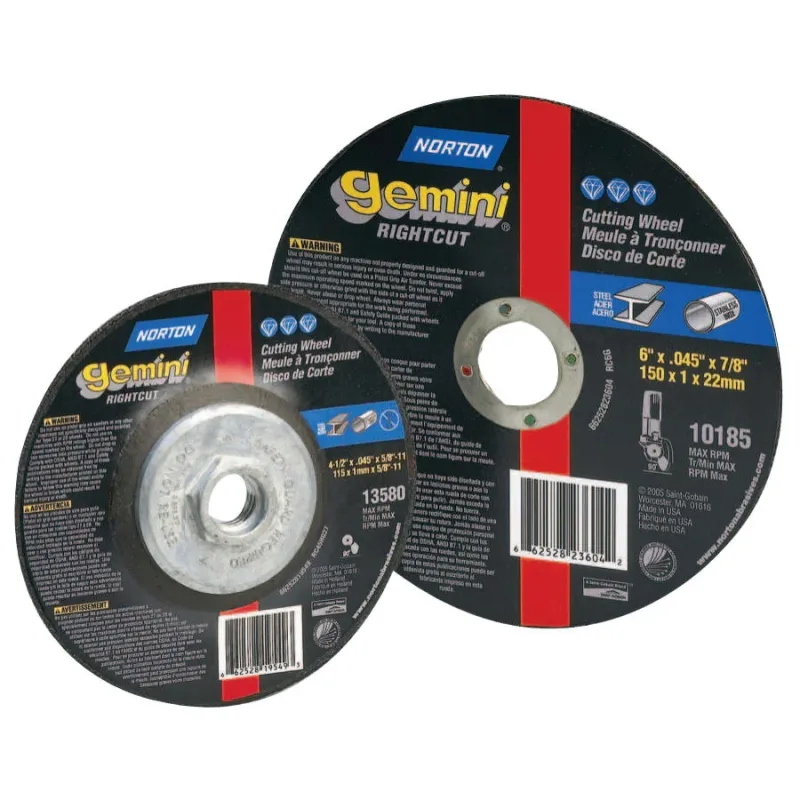 Gemini® RightCut™ Right Angle Cut-Off Wheel, Type 1, 6 in dia, 3/32 in Thick, 7/8 in Arbor, 46 Grit, Aluminum Oxide