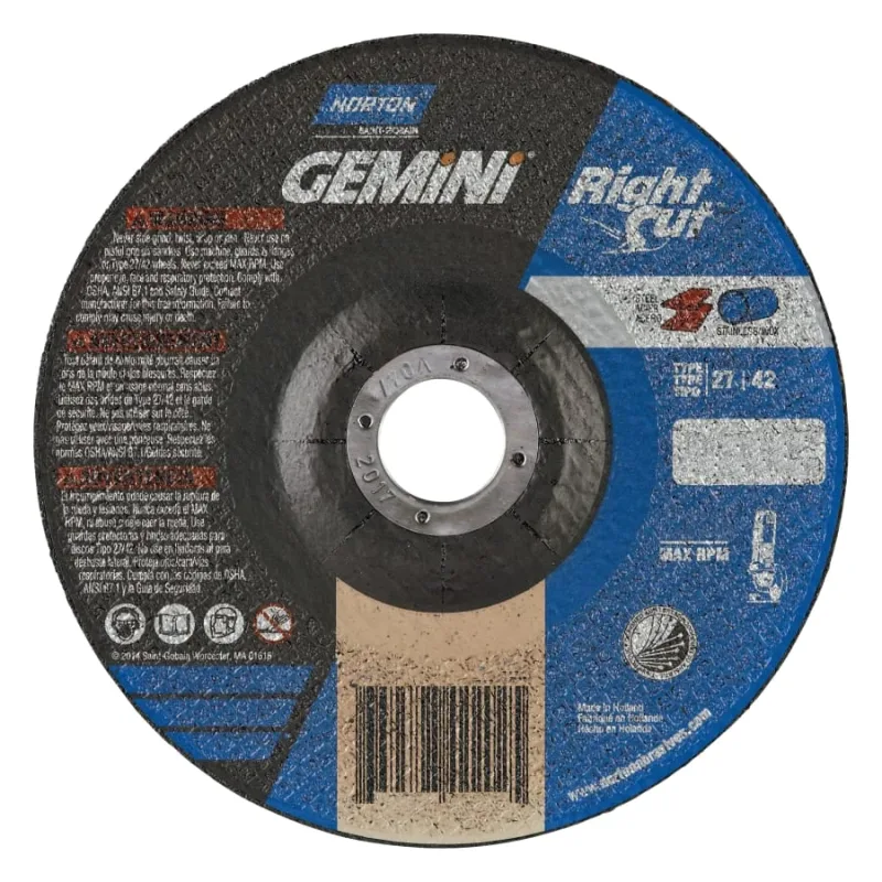Gemini® RightCut™ Right Angle Cut-Off Wheel, Type 01/41, 4-1/2 in dia x 0.045 in Thick x 7/8 in Arbor, 25 EA/BOX
