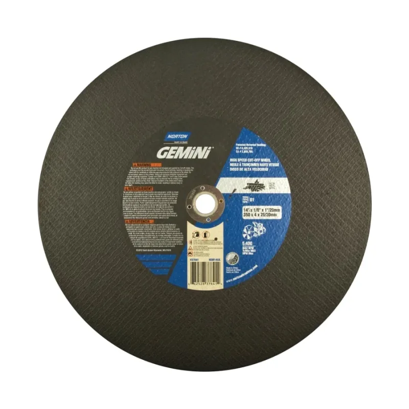 Gemini® High-Speed Abrasive Cut-Off Wheel, 14 in dia x 1 in/20 mm AH, Extra Coarse, 5400 RPM, AO, 10 EA/PK