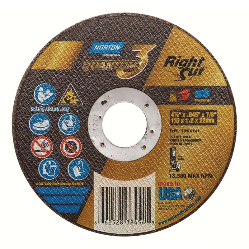 Quantum3 RightCut SG CA Type 01/41 Small Diameter Cut-Off Wheel, 4-1/2 in dia, 0.045 Thick, 7/8 in Arbor, 46 Grit