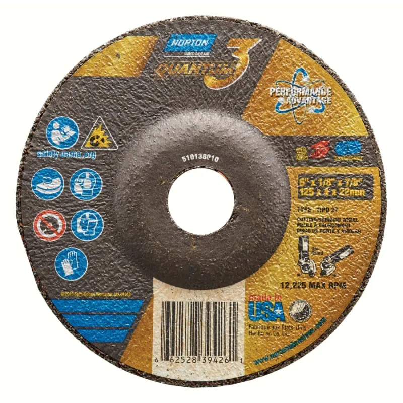 Quantum3 SG CA Type 27 Grinding Wheel, 5 in dia, 1/8 in Thick, 7/8 in Arbor, 24 Grit, Ceramic Alumina