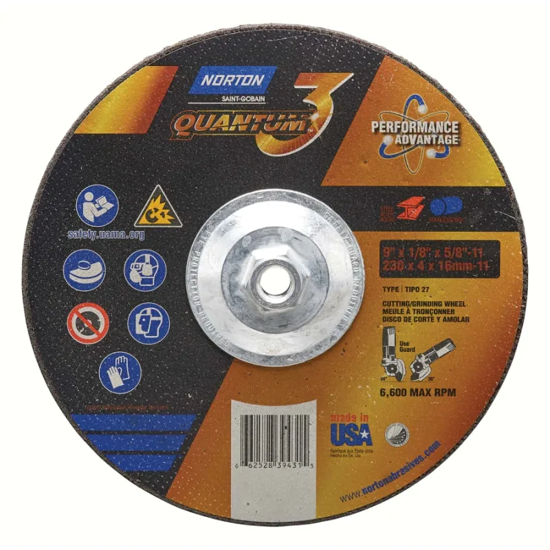 Quantum3 SG CA Type 27 Grinding Wheel, 9 in dia, 1/8 in Thick, 5/8 in Arbor, 24 Grit, Ceramic Alumina