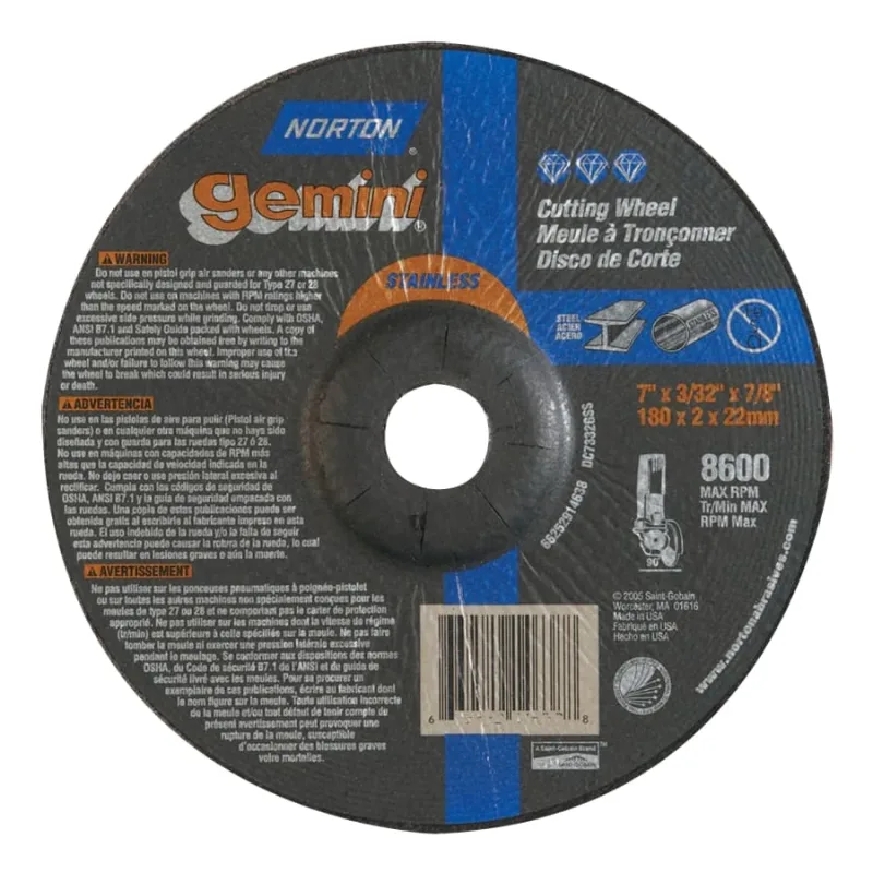 Gemini® RightCut™ Right Angle Cut-Off Wheel, Type 27/42, 7 in dia x 3/32 in Thick x 7/8 in Arbor, 20 EA/PK