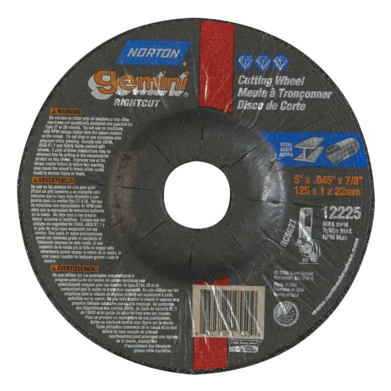 Gemini® RightCut™ Right Angle Cut-Off Wheel, Type 27/42, 5 in dia x 0.045 in Thick x 7/8 in Arbor, 25 EA/PK
