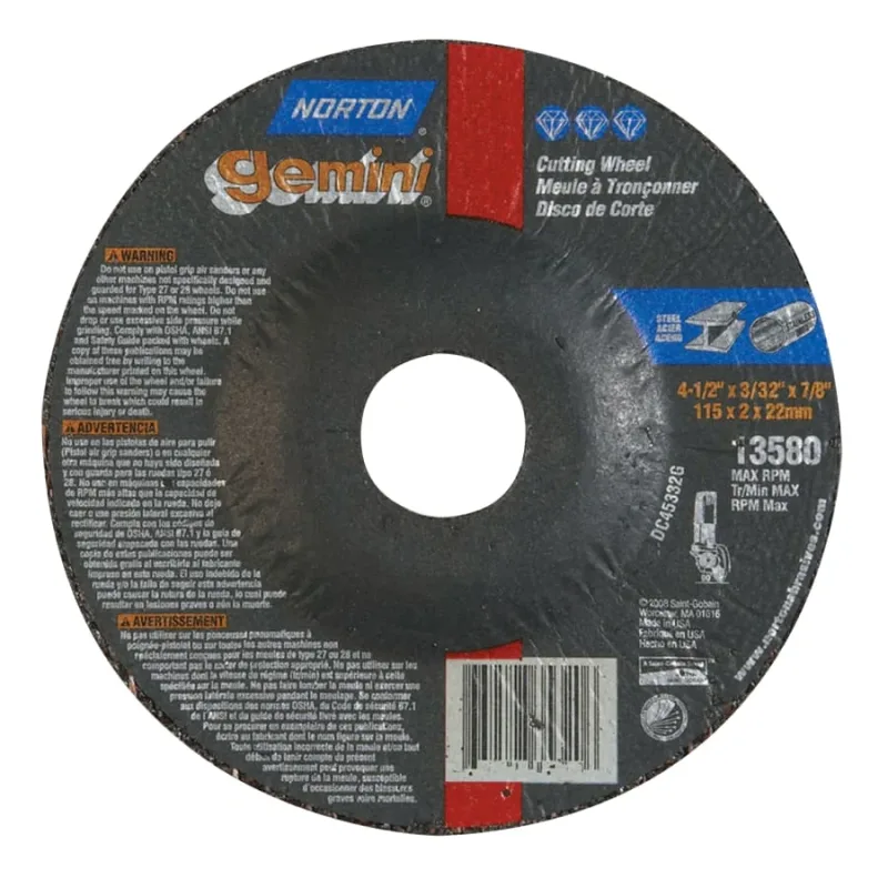 Gemini® RightCut™ Right Angle Cut-Off Wheel, Type 27/42, 4-1/2 in dia x 3/32 in Thick x 7/8 in Arbor, 25 EA/PK