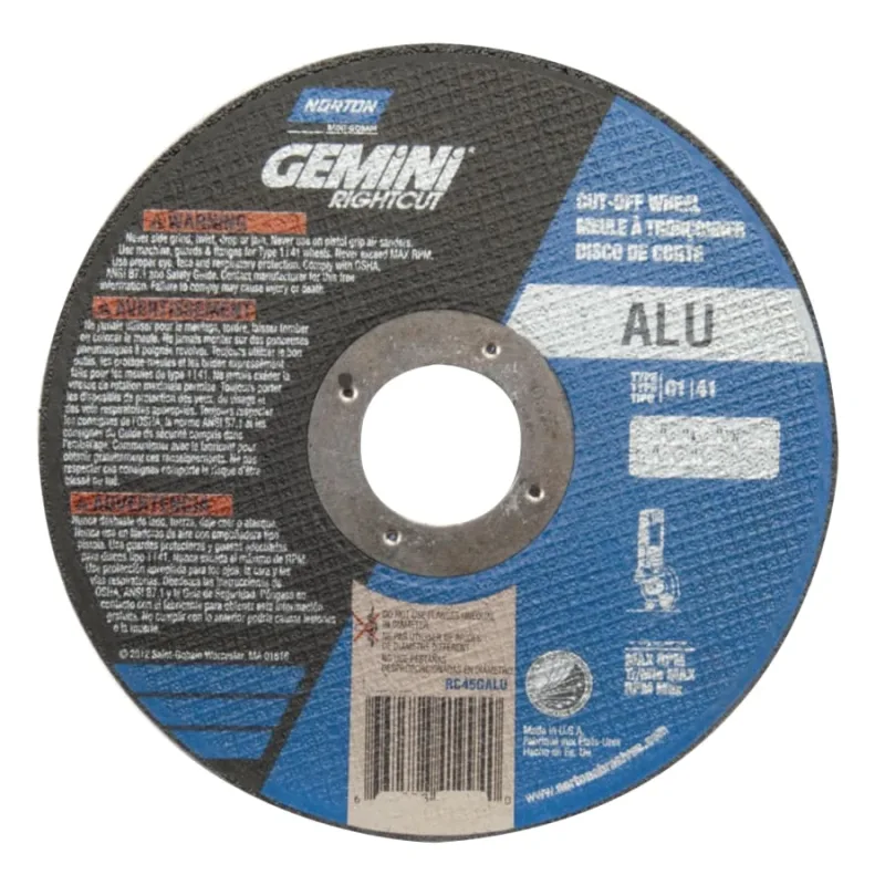 Gemini® RightCut™ Right Angle Cut-Off Wheel, Type 01/41, 4-1/2 in dia x 0.045 in Thick x 7/8 in Arbor, 25 EA/PK