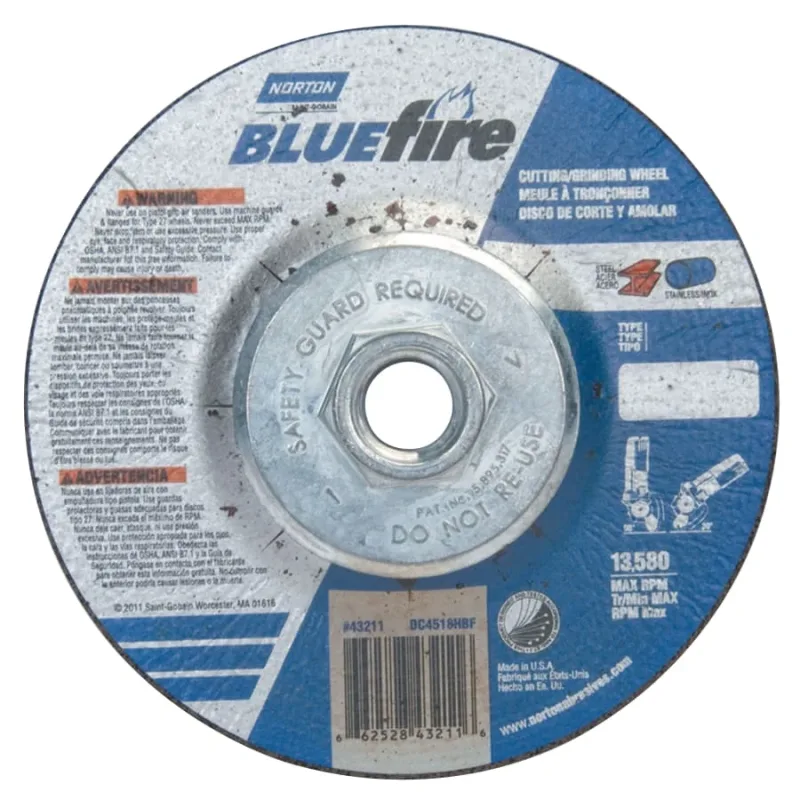 Bluefire® Type 27 Depressed Center Wheel, 4-1/2 in x 1/8 x 5/8-11, 24 Grit, Zirconia Alumina