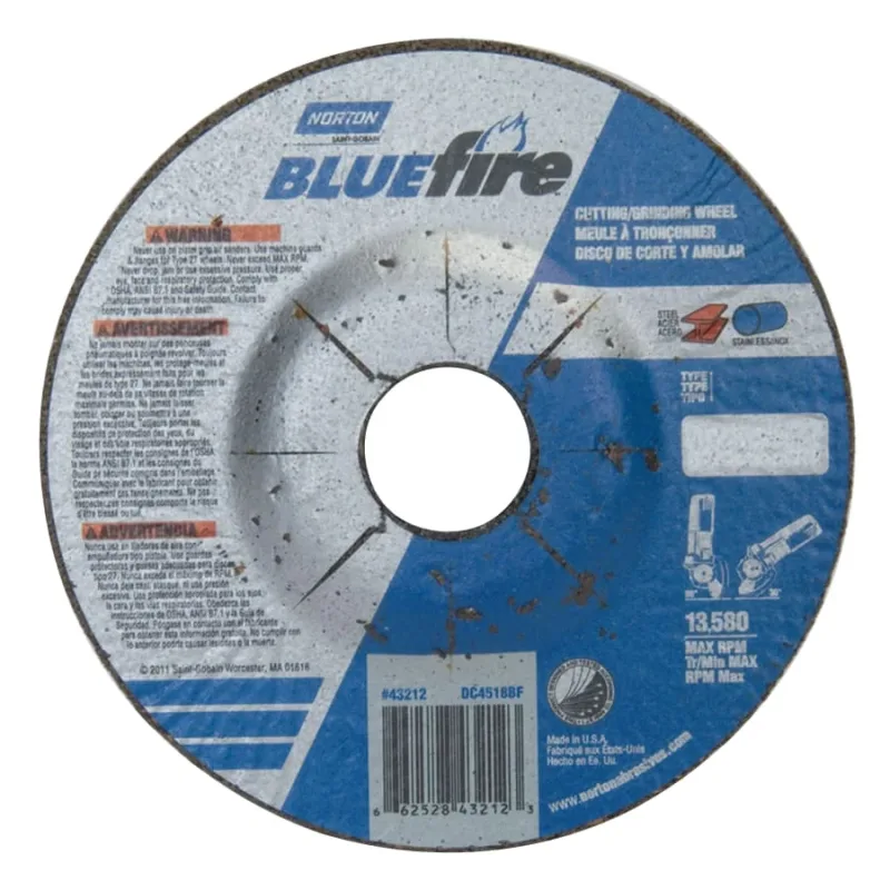 Bluefire® Type 27 Depressed Center Wheel, 4-1/2 in x 1/8 x 7/8, 30 Grit, Zirconia Alumina