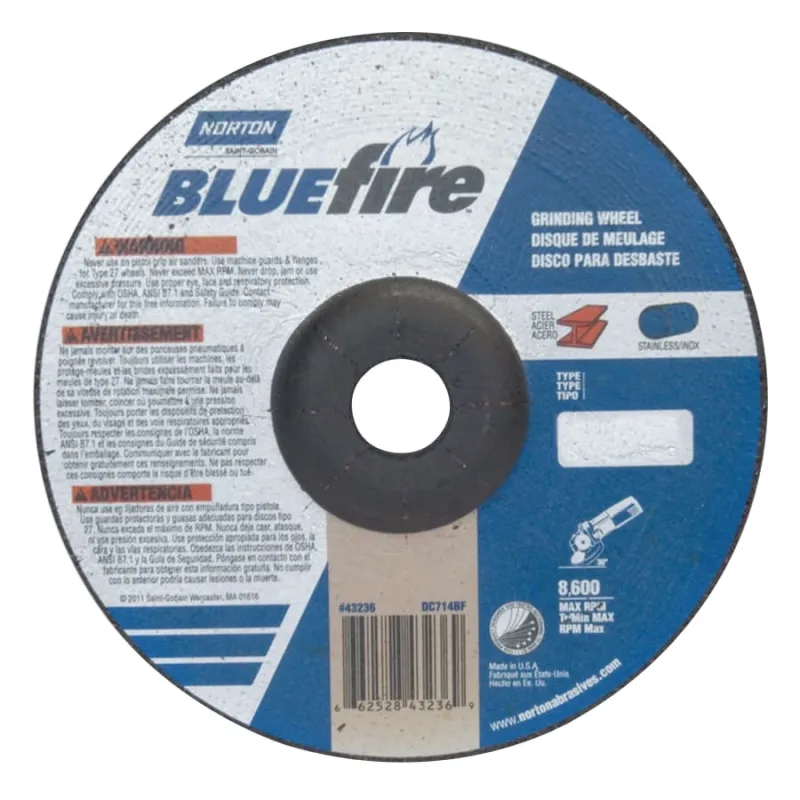 Bluefire® Type 27 Depressed Center Wheel, 7 in x 1/4 x 7/8, 24 Grit, Zirconia Alumina