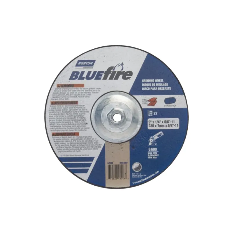 Bluefire® Type 27 Depressed Center Wheel, 9 in x 1/4 x 5/8-11, 24 Grit, Zirconia Alumina