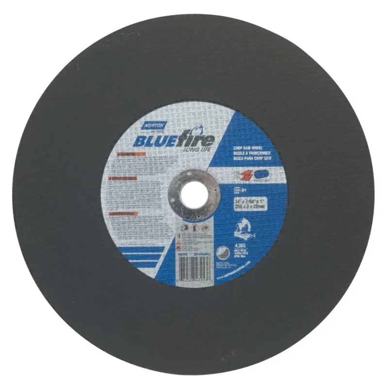 Blue Fire® Chop Saw Cut-Off Wheel, Long Life, 14 in dia x 7/64 in Thick x 1 in Arbor, 36 Grit, Zirconia Alumina
