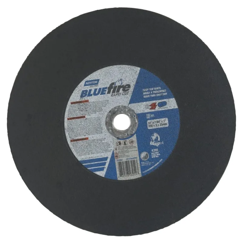 Blue Fire® Chop Saw Cut-Off Wheel, Rapid Cut, 14 in dia x 7/64 in Thick x 1 in Arbor, 36 Grit, Zirconia Alumina