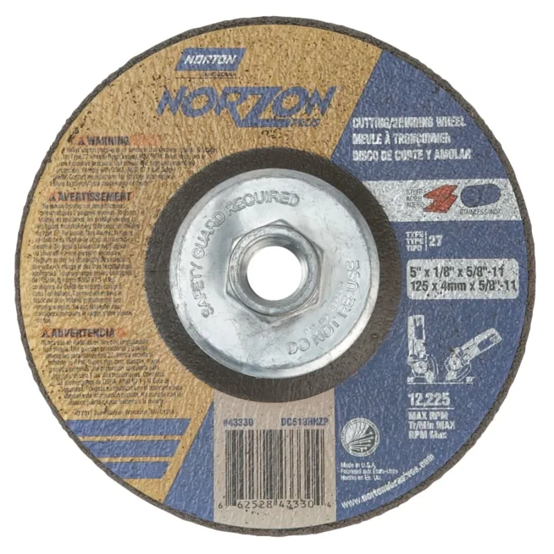 Type 27 NorZon+ Depressed Center Wheel, 5" Dia, 1/8" Thick, 5/8"-11 Arbor
