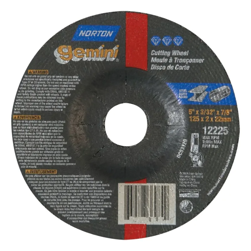 Gemini® RightCut™ Right Angle Cut-Off Wheel, Type 27/42, 5 in dia x 3/32 in Thick x 7/8 in Arbor, 25 EA/PK
