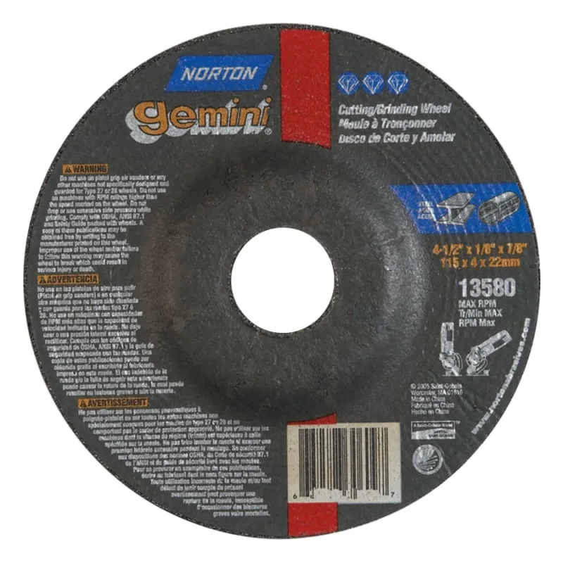 Gemini® Type 27 Grinding and Cutting Wheel, 4-1/2 in dia x 1/8 in T x 7/8 in Arbor Hole, AO