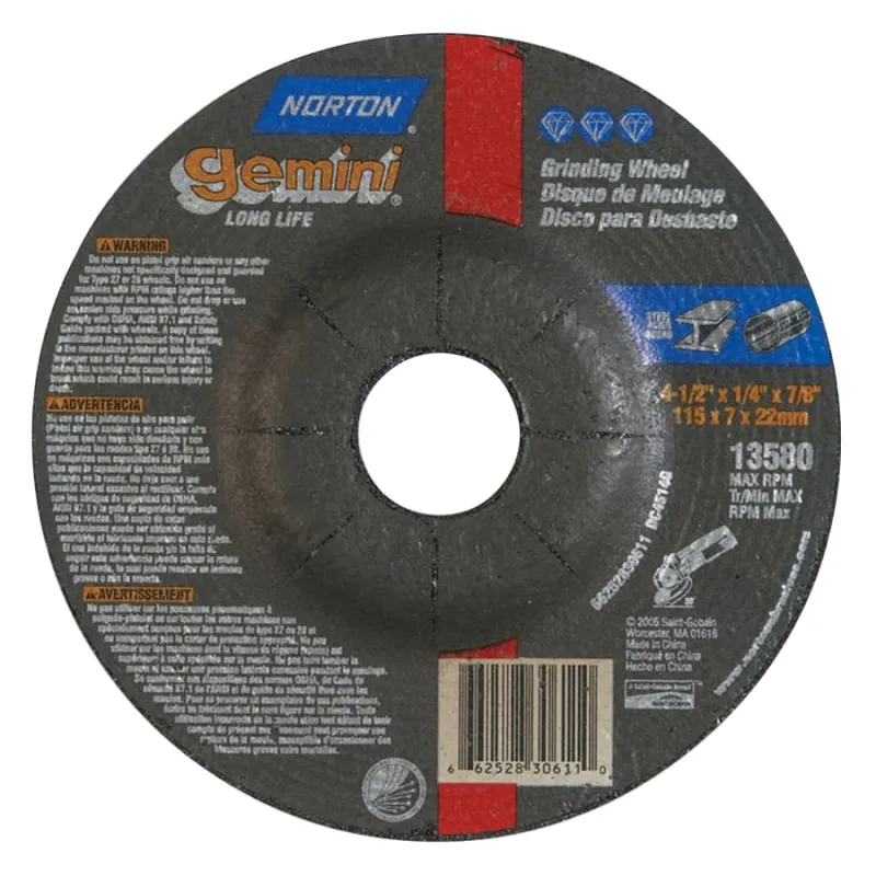 Gemini® Type 27 Grinding and Cutting Wheel, 4-1/2 in dia x 1/4 in T x 7/8 in Arbor Hole, AO