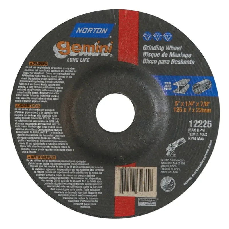 Gemini® Type 27 Grinding and Cutting Wheel, 5 in dia x 1/4 in T x 7/8 in Arbor Hole, AO