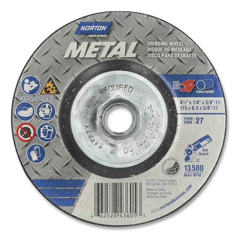 4-1/2X1/4X5/8-11 NORTONMETAL TYPE 27 DEP CENTER